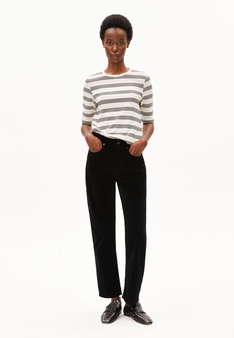 JAANISARA GESTREIFTES T-SHIRT | oatmilk-black