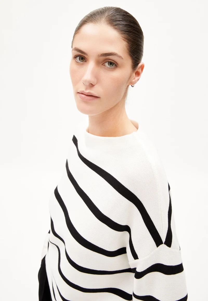 MERINAA STRIPES STRICKPULLOVER | light oatmilk-black