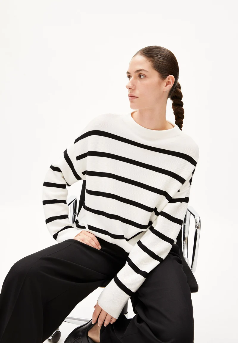 MERINAA STRIPES STRICKPULLOVER | light oatmilk-black