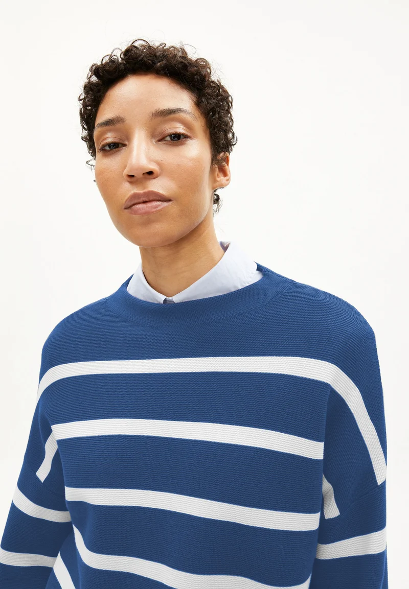 MERINAA STRIPES STRICKPULLOVER | dark morning-oatmilk