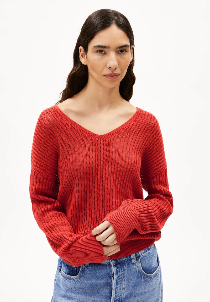 LEINEN-MIX STRICKPULLOVER | coral blush