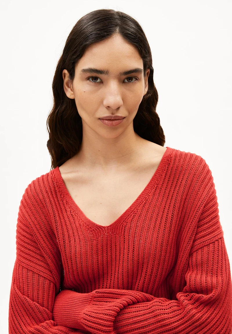 LEINEN-MIX STRICKPULLOVER | coral blush
