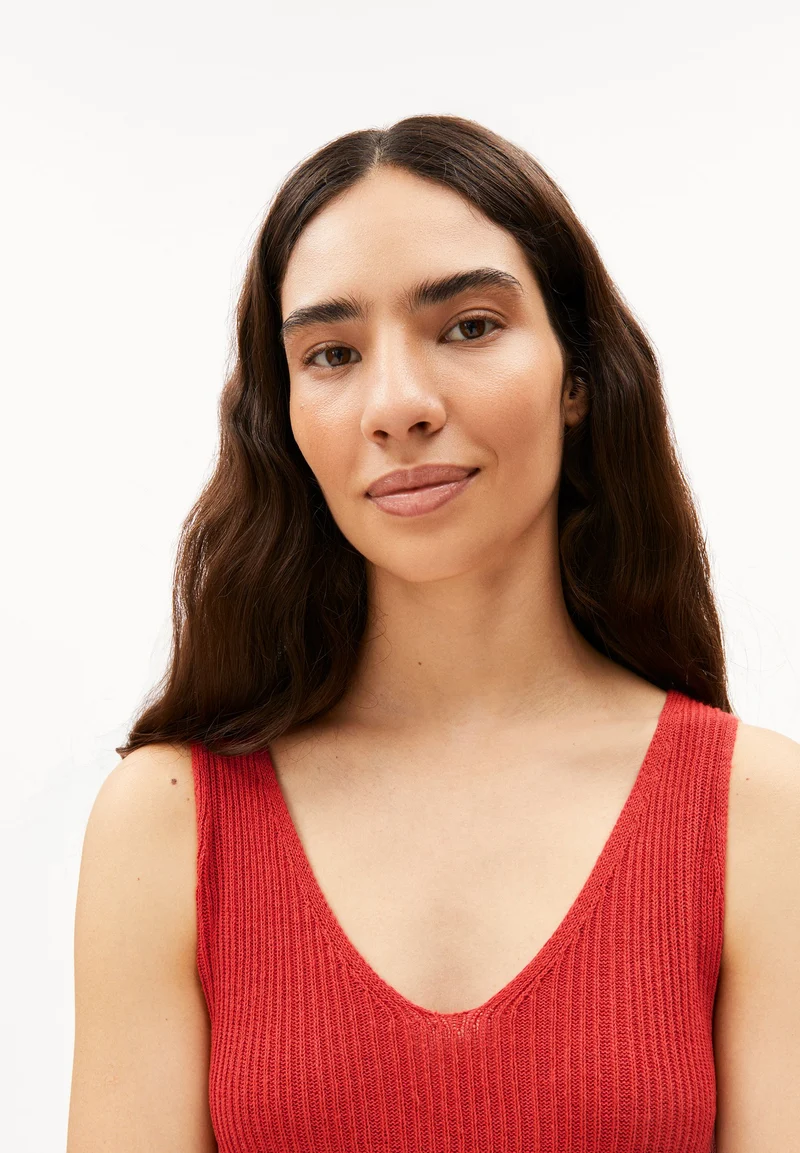 LEINEN-MIX STRICKKLEID | coral blush