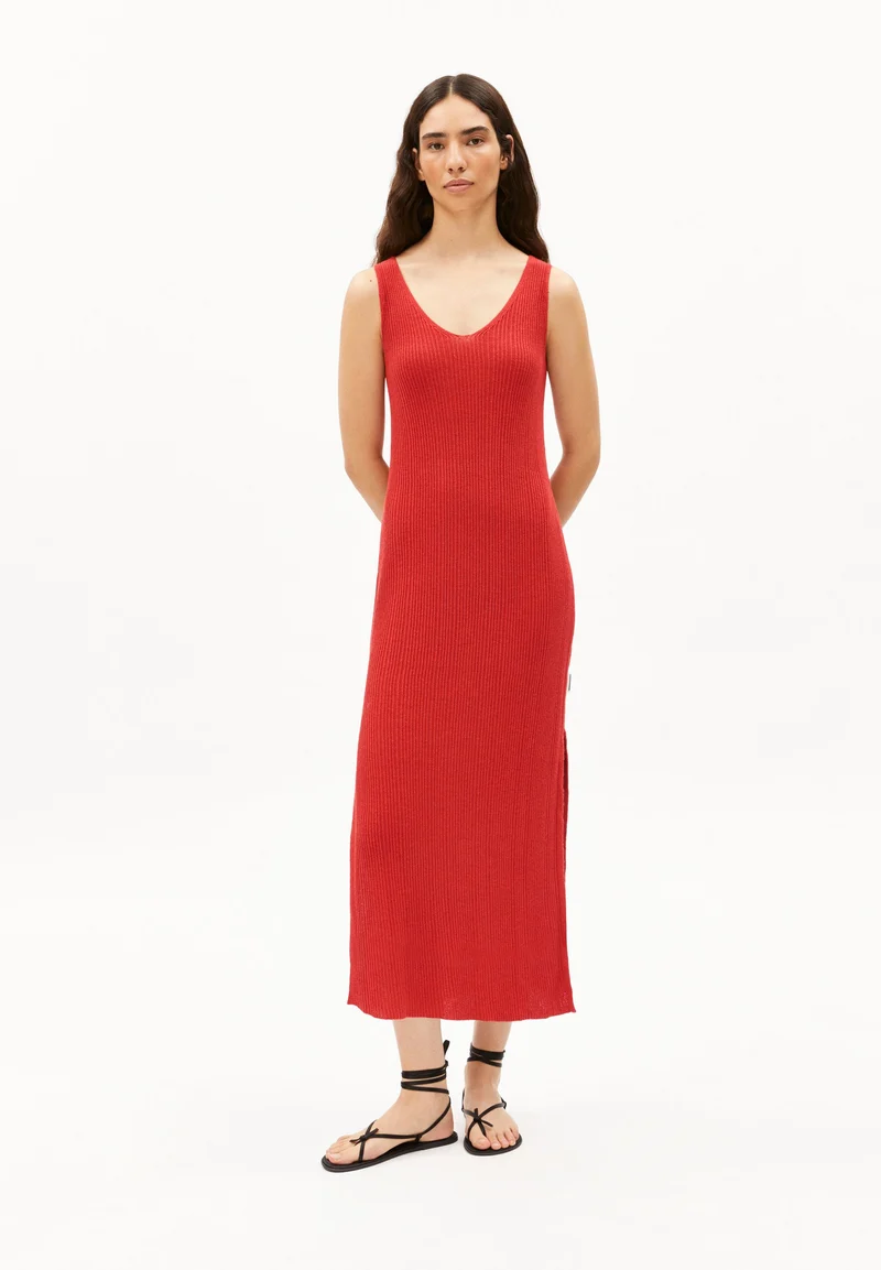 LEINEN-MIX STRICKKLEID | coral blush