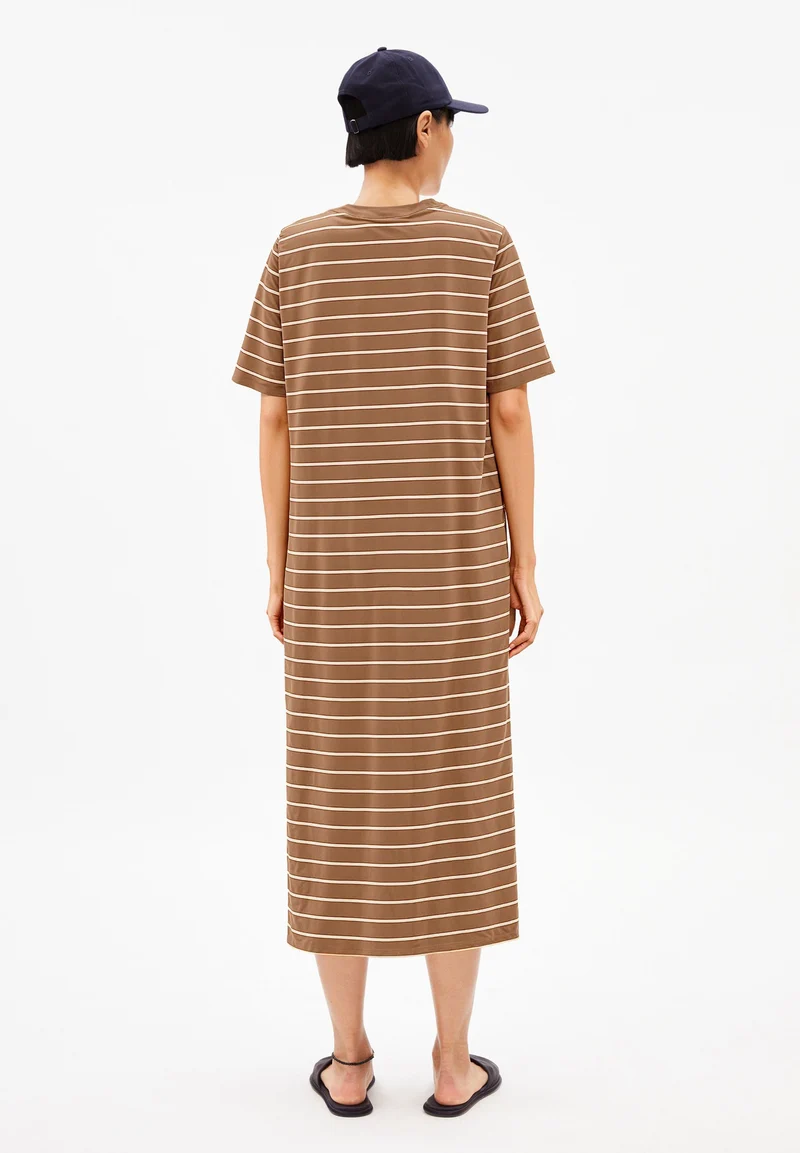 XELINAA FEIN GESTREIFTES MIDI-KLEID | pale umber-undyed