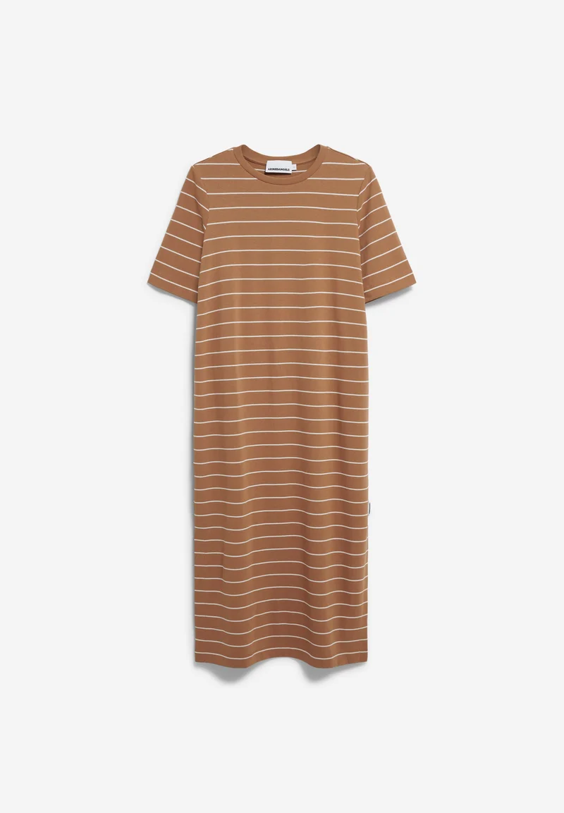 XELINAA FEIN GESTREIFTES MIDI-KLEID | pale umber-undyed