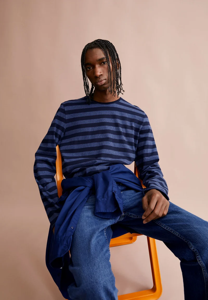 MAARKOS LS STRIPES BR | blue melange-night sky