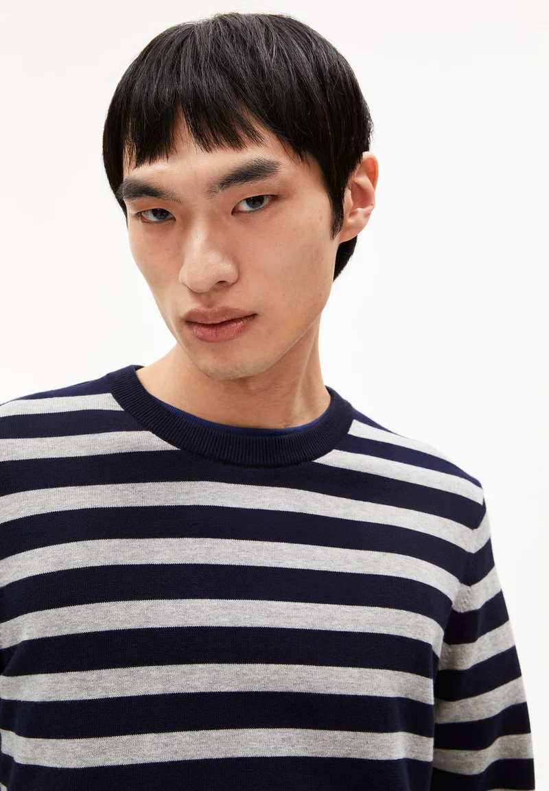 LOUKAA FINE STRIPES STRICKPULLOVER | night sky-silver melange