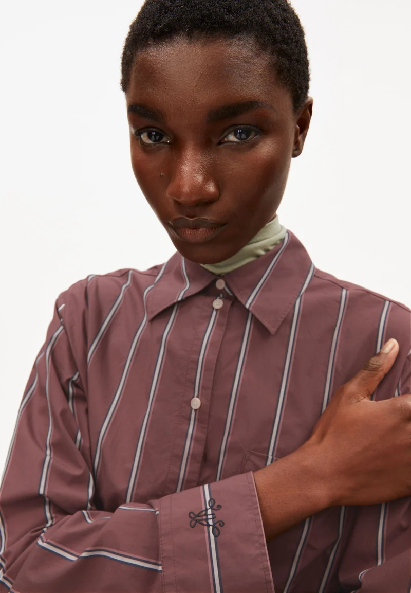 HALIAA STRIPED BLOUSE | dark berry
