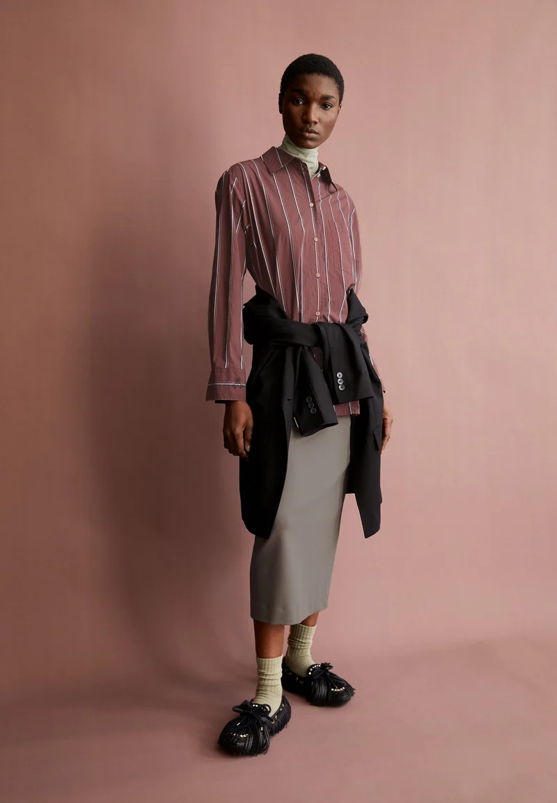 HALIAA STRIPED BLOUSE | dark berry
