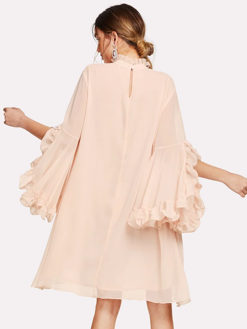 Frill Sleeve And Cuff Flowy Dress