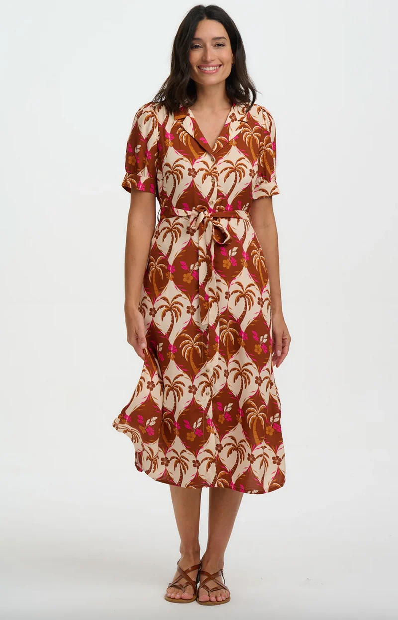 Hemdblusenkleid Penelope Palm Waves Tile, Creme