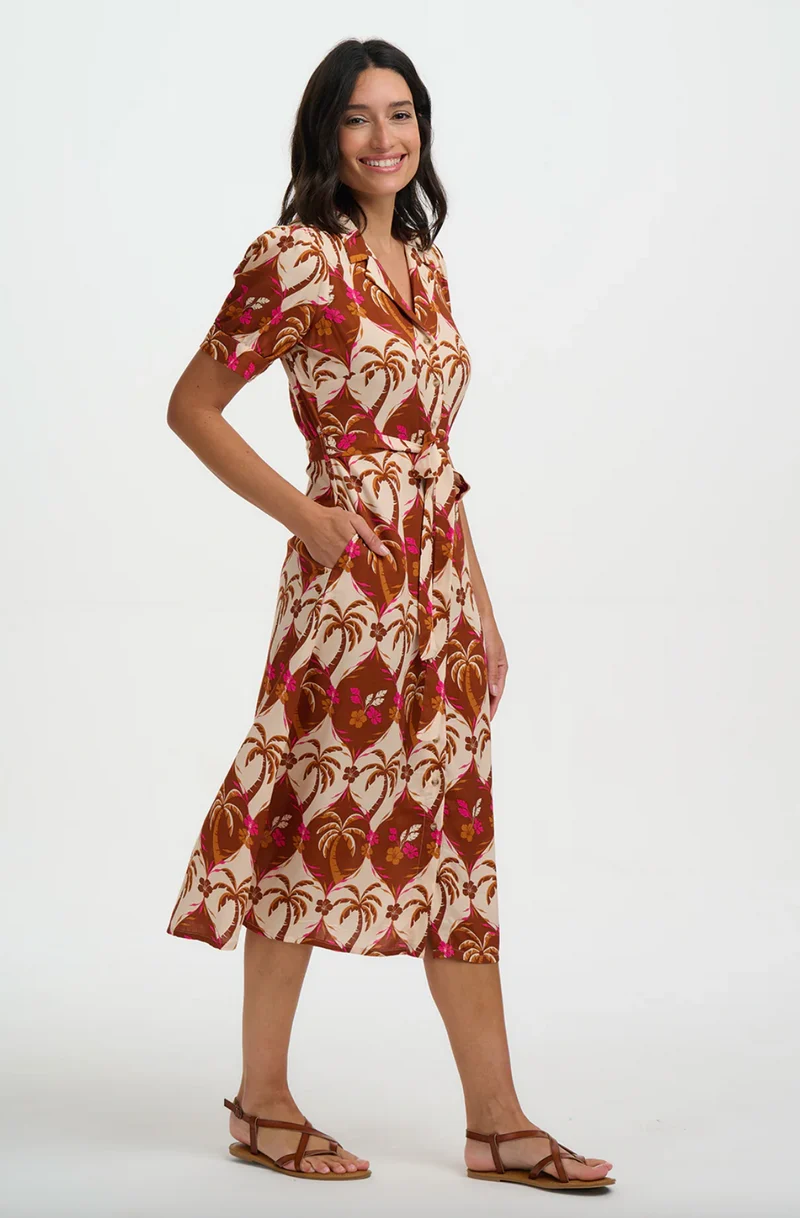 Hemdblusenkleid Penelope Palm Waves Tile, Creme