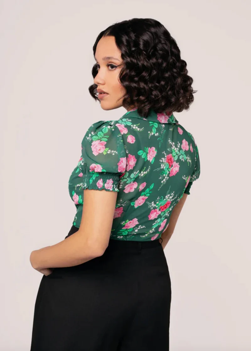 Bluse Mabel Roses,40's, Grün, Plus Size