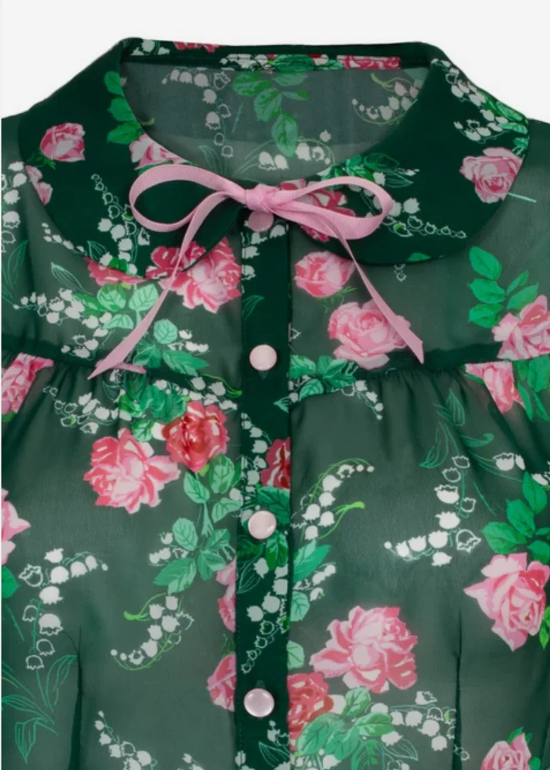 Bluse Mabel Roses,40's, Grün, Plus Size