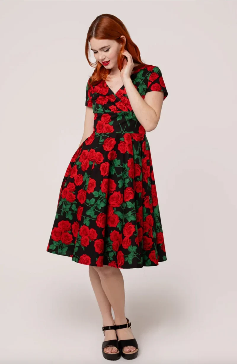 Swingkleid Dolce Vita 50's, Schwarz-Rot.