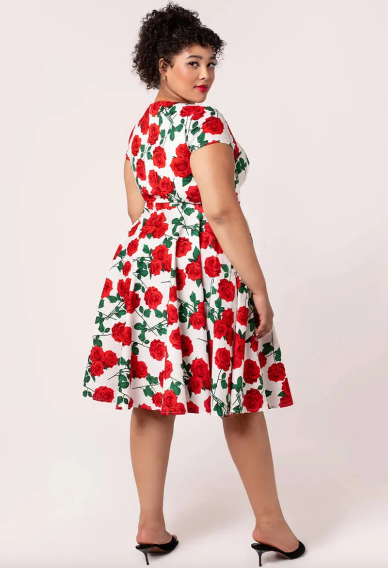 Swingkleid Dolce Vita 50's, Weiss-Rot , Plus Size