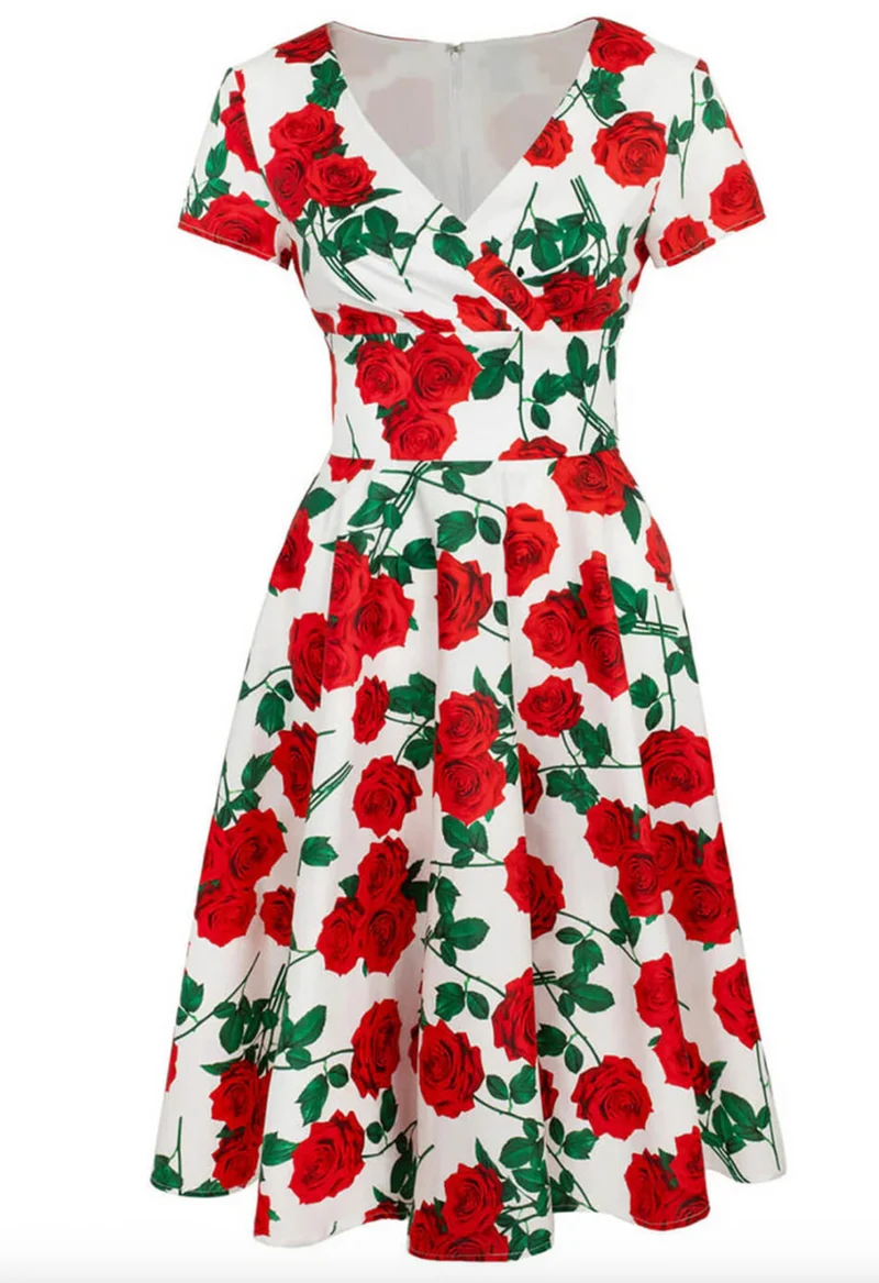 Swingkleid Dolce Vita 50's, Weiss-Rot