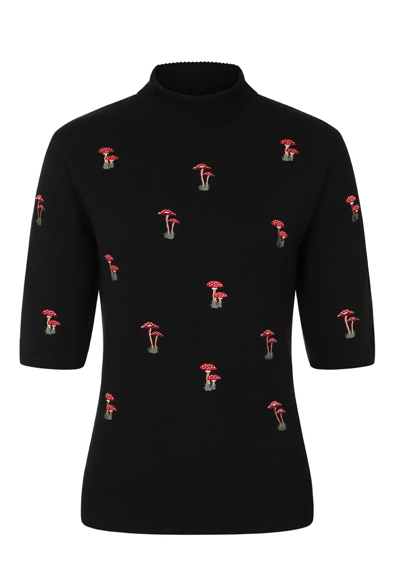 Kurzarm Pullover Mushroom Dreams,Schwarz