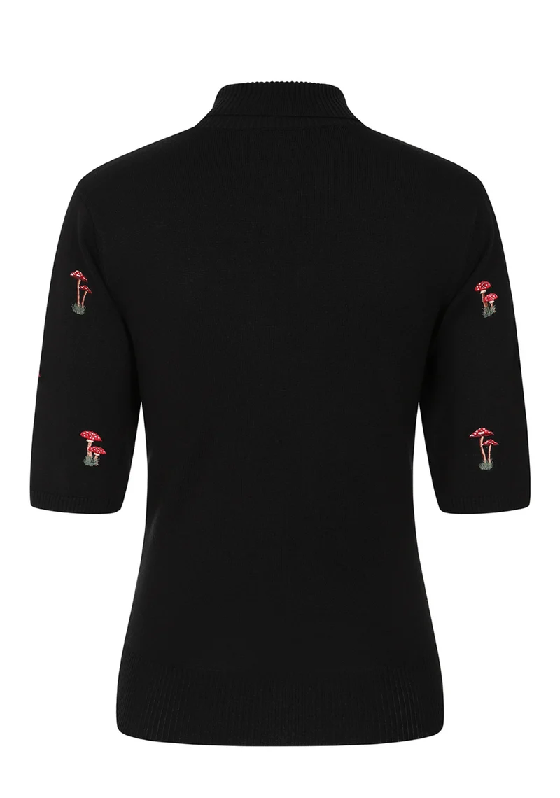 Kurzarm Pullover Mushroom Dreams,Schwarz