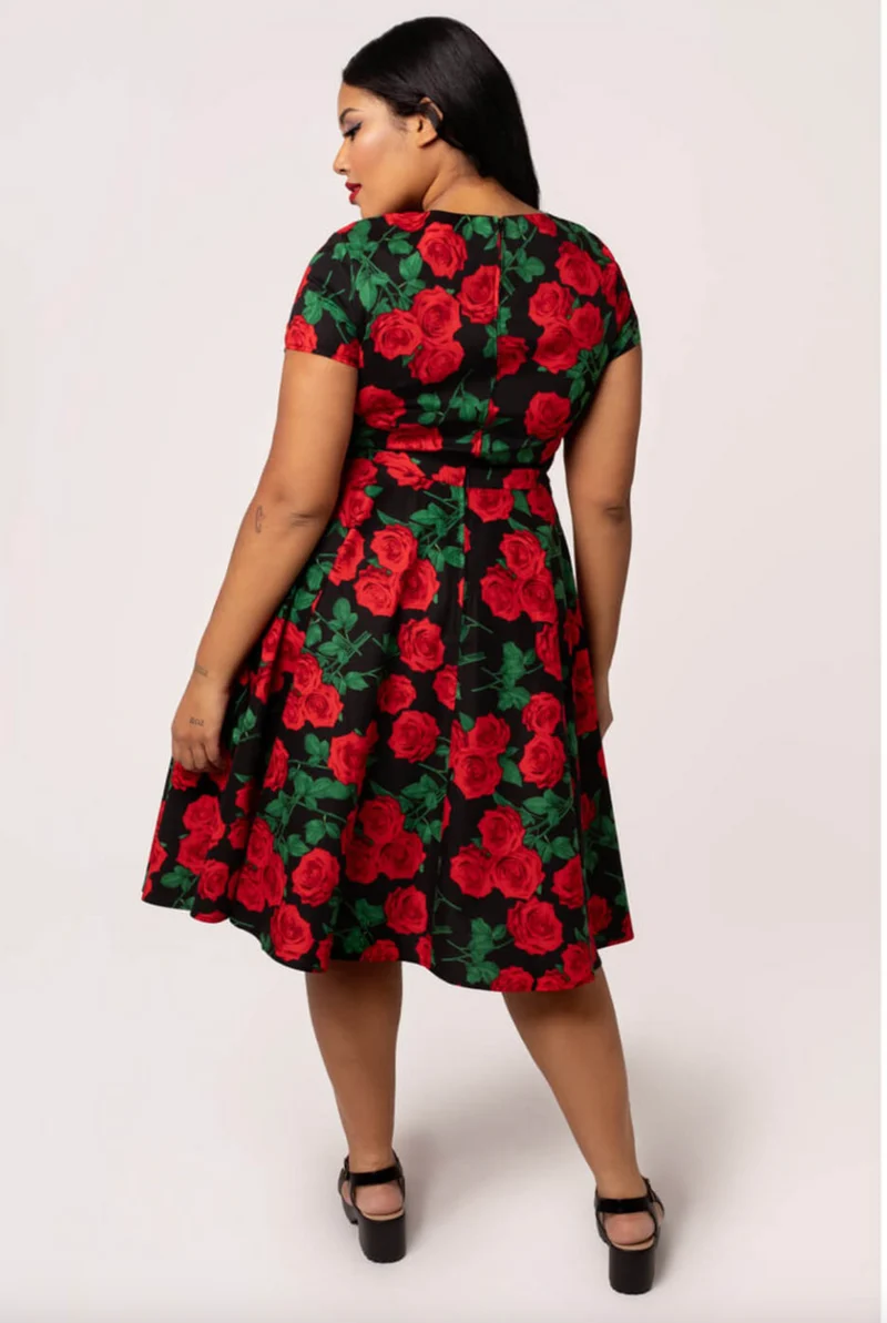 Swingkleid Dolce Vita 50's, Schwarz-Rot, Plus Size