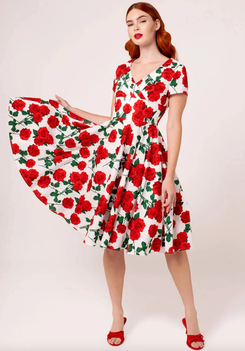Swingkleid Dolce Vita 50's, Weiss-Rot