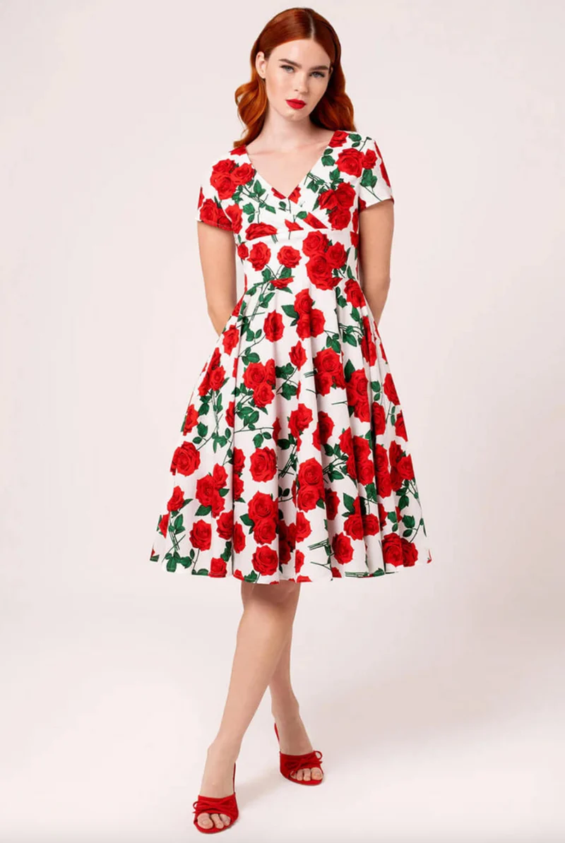 Swingkleid Dolce Vita 50's, Weiss-Rot