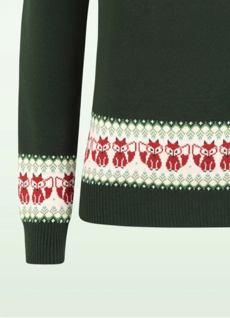 Fox Fairisle Strickpullover in Dunkelgrün
