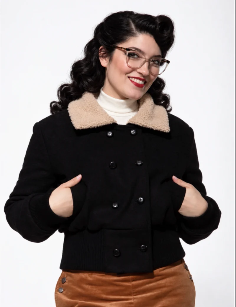 Blousonjacke mit Teddykragen, Schwarz