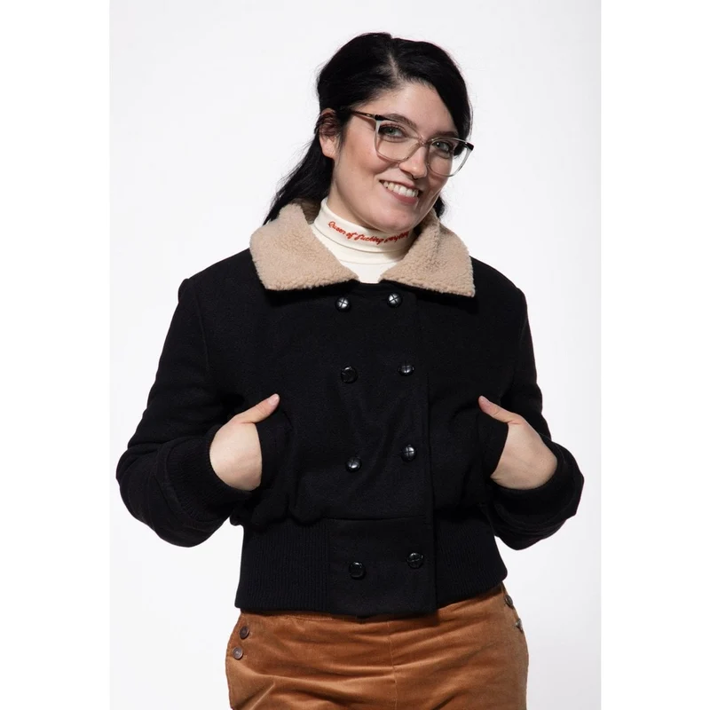 Blousonjacke mit Teddykragen, Schwarz