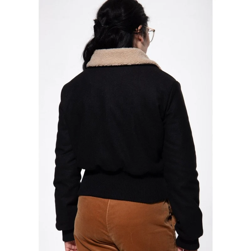 Blousonjacke mit Teddykragen, Schwarz
