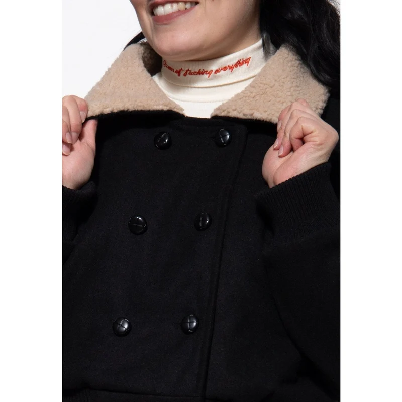 Blousonjacke mit Teddykragen, Schwarz