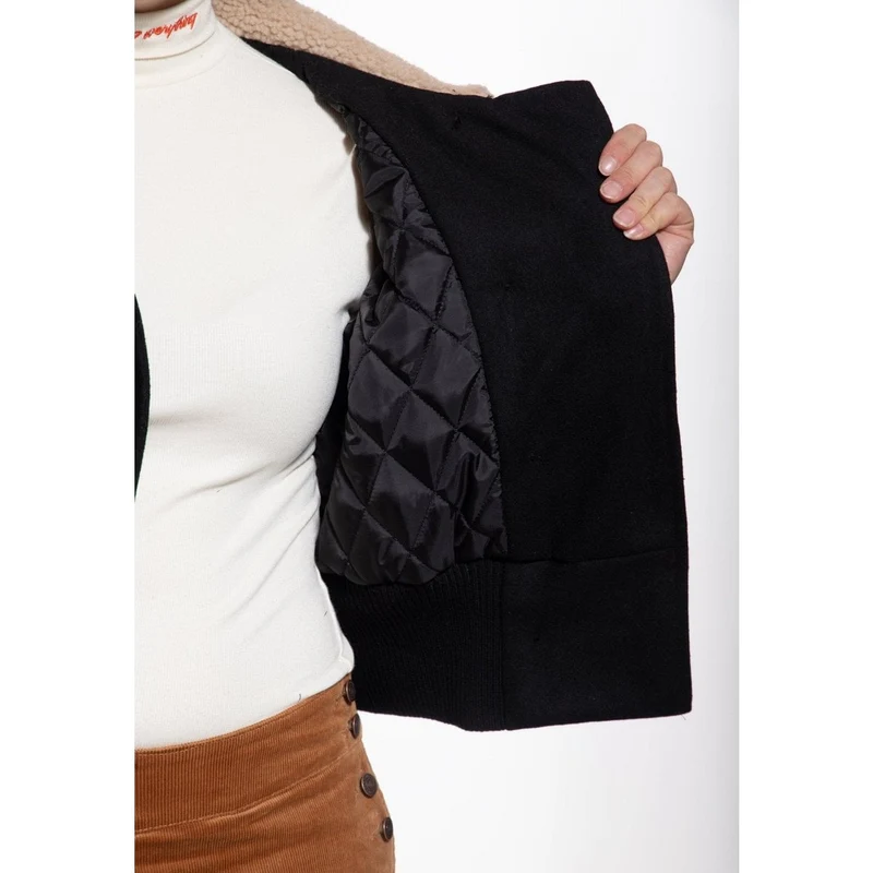 Blousonjacke mit Teddykragen, Schwarz