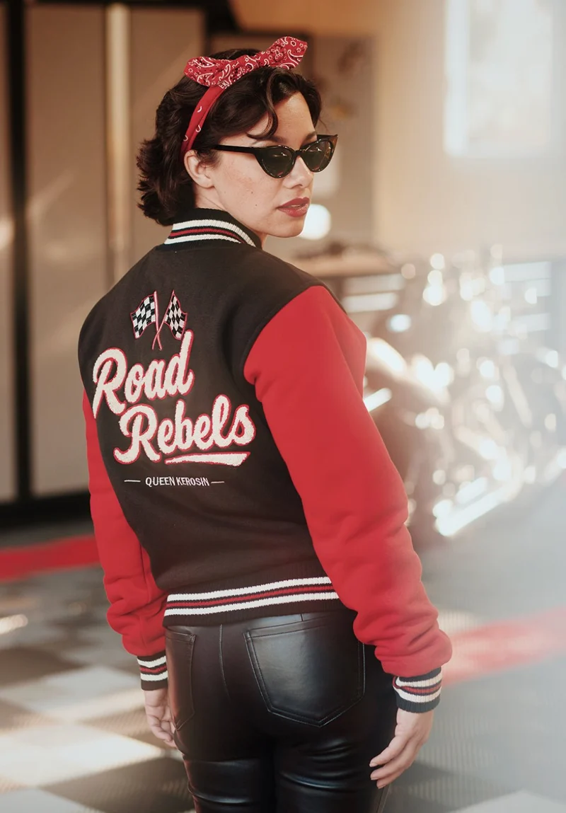 Damen Collegejacke „Road Rebels“, Schwarz & Rot