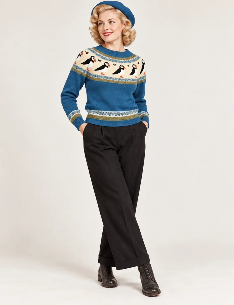 Fair-Isle-Strickpullover Puffin Corsair, Blau