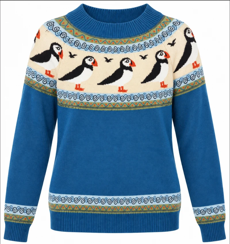 Fair-Isle-Strickpullover Puffin Corsair, Blau