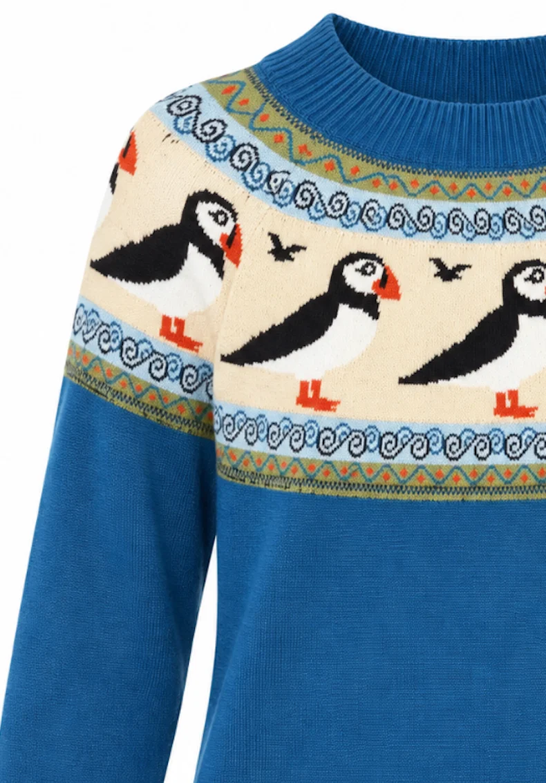Fair-Isle-Strickpullover Puffin Corsair, Blau
