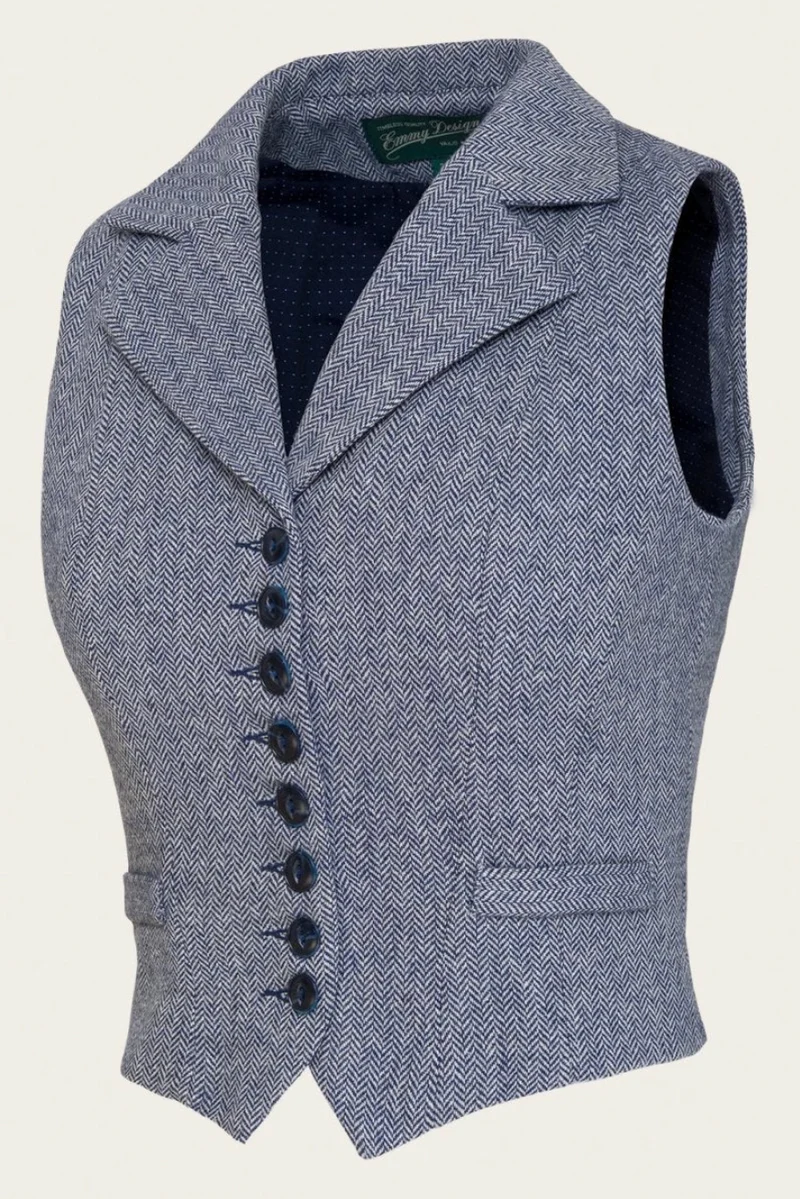 The Watchmaker’s Waistcoat – Midnight & Ivory Wool Tweed,Plus Size