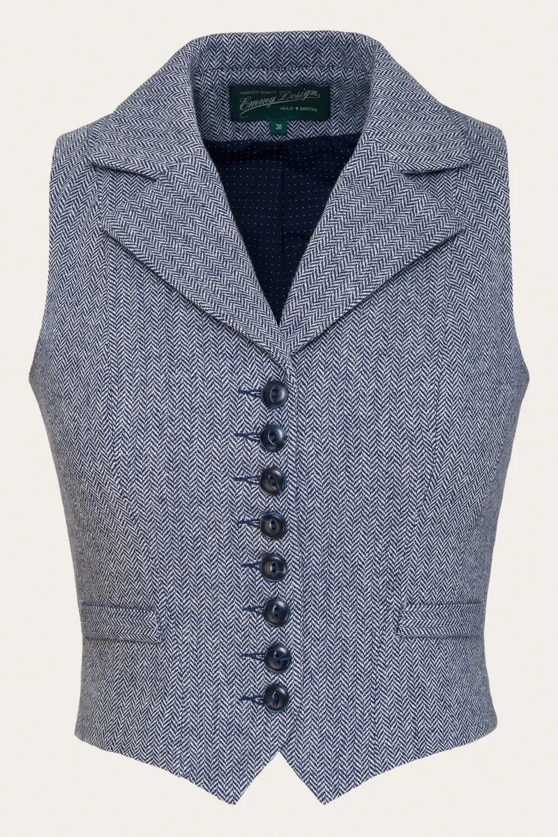 The Watchmaker’s Waistcoat – Midnight & Ivory Wool Tweed,Plus Size