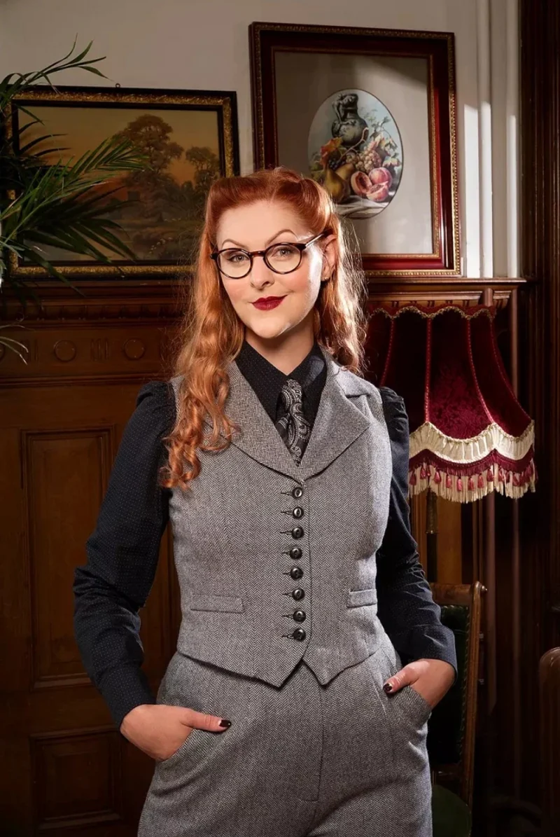 The Watchmaker’s Waistcoat – Midnight & Ivory Wool Tweed,Plus Size
