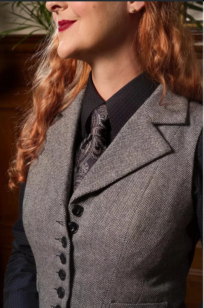 The Watchmaker’s Waistcoat – Midnight & Ivory Wool Tweed,Plus Size