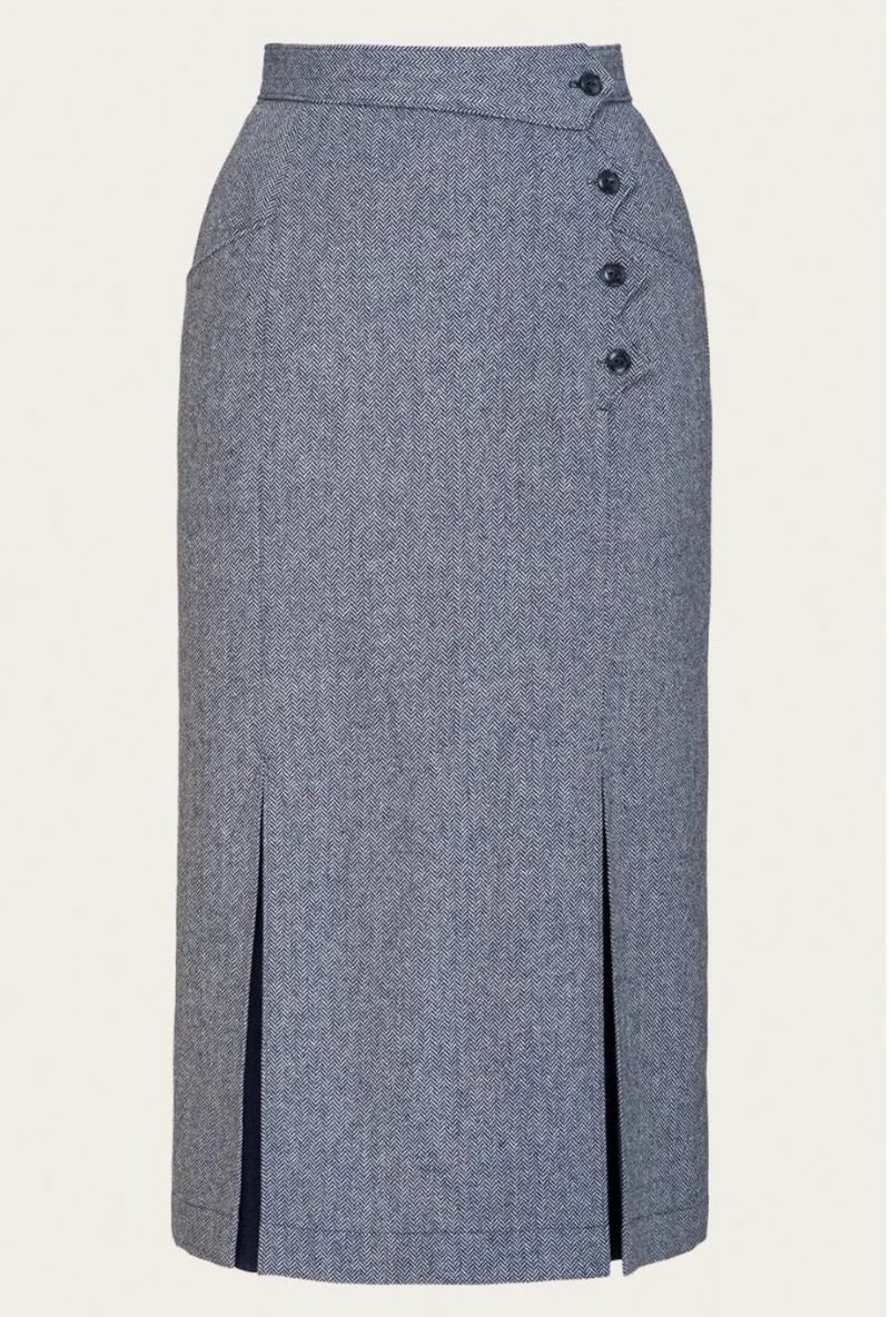 The Art Deco Dream Skirt – Midnight & Ivory Wool Tweed, Plus Size