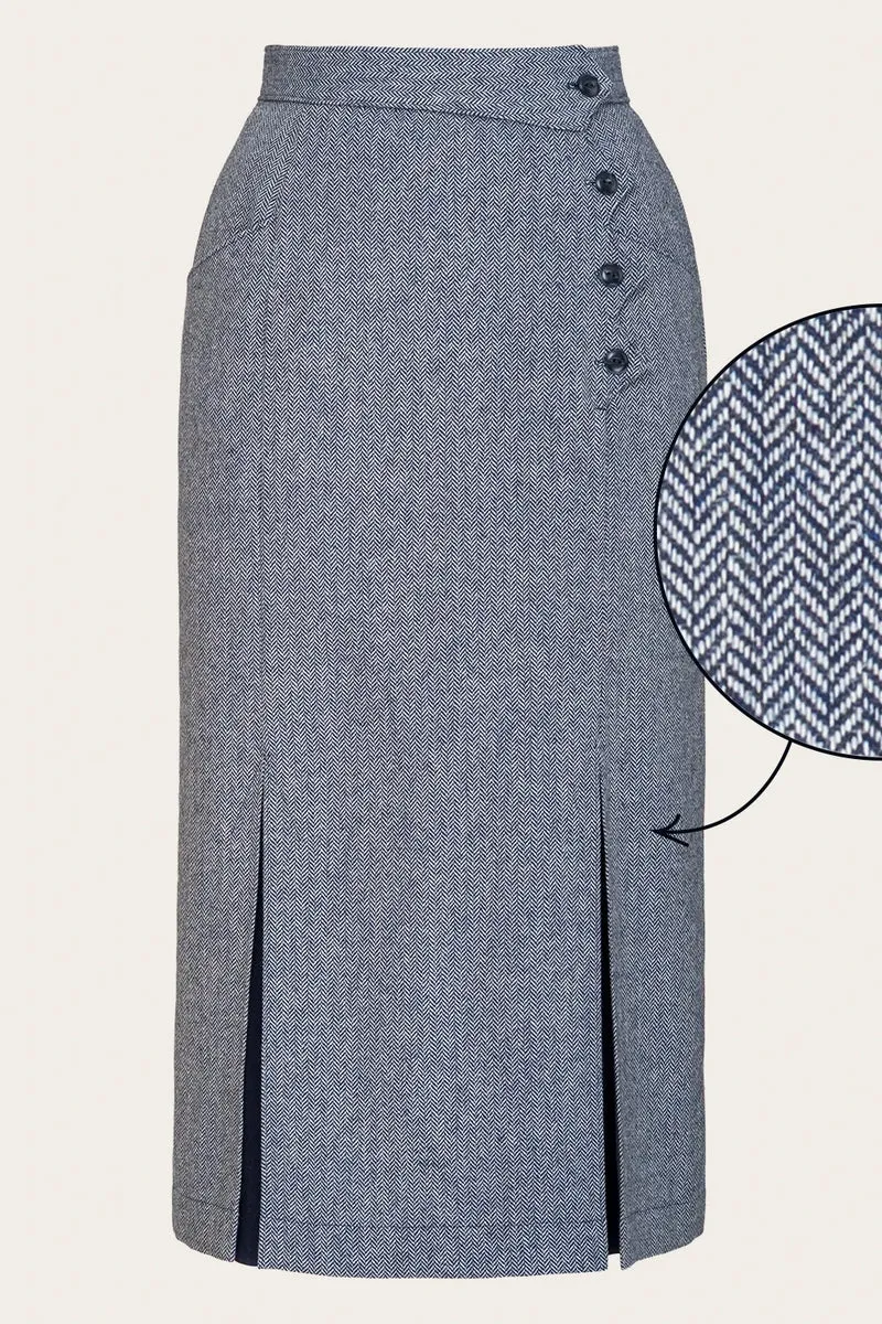 The Art Deco Dream Skirt – Midnight & Ivory Wool Tweed, Plus Size