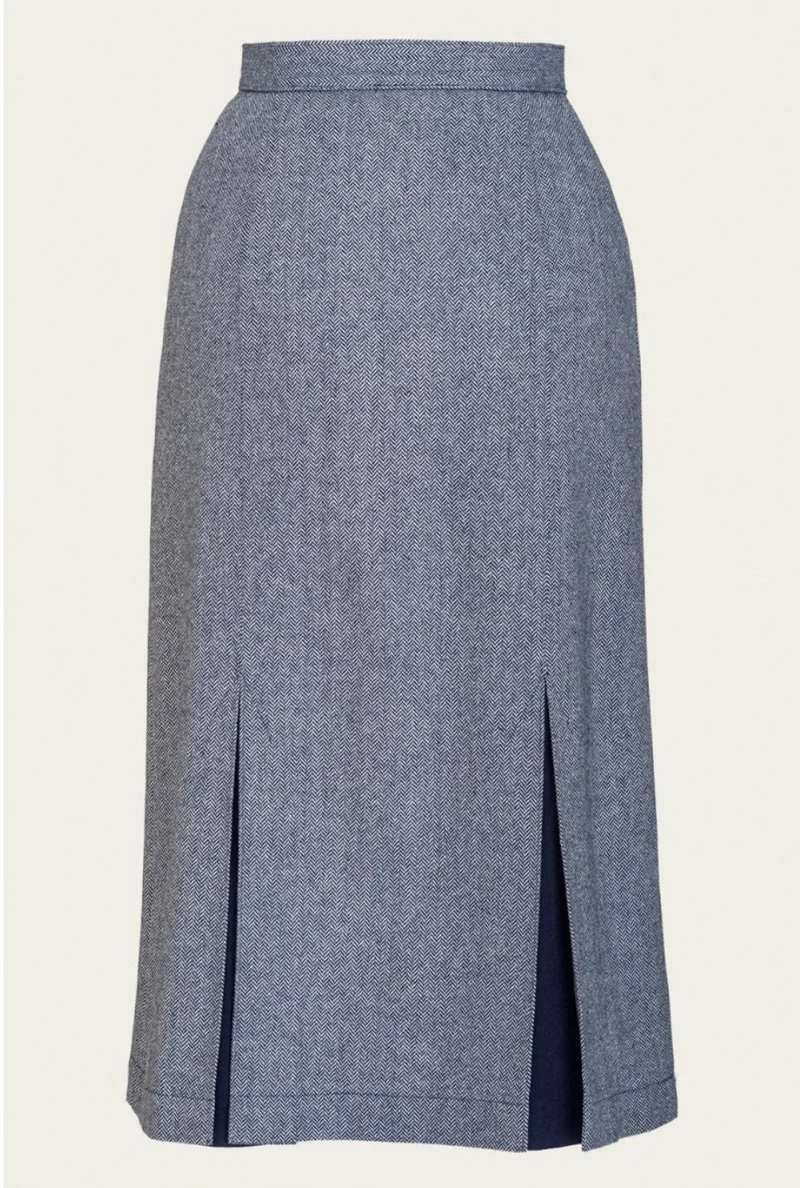 The Art Deco Dream Skirt – Midnight & Ivory Wool Tweed, Plus Size
