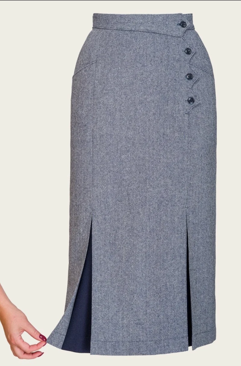The Art Deco Dream Skirt – Midnight & Ivory Wool Tweed, Plus Size