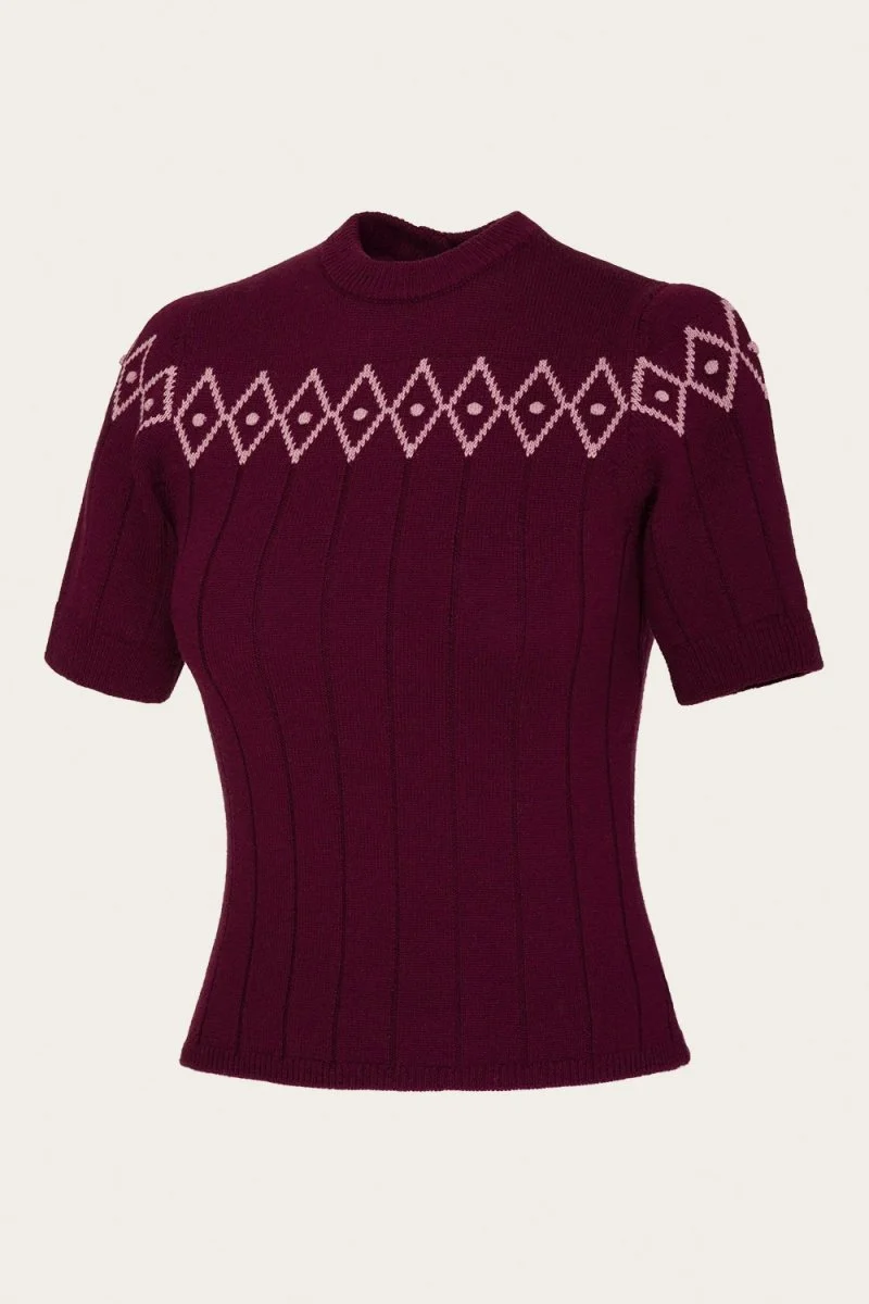 The Darling Diamond Top – Black Cherry Wool