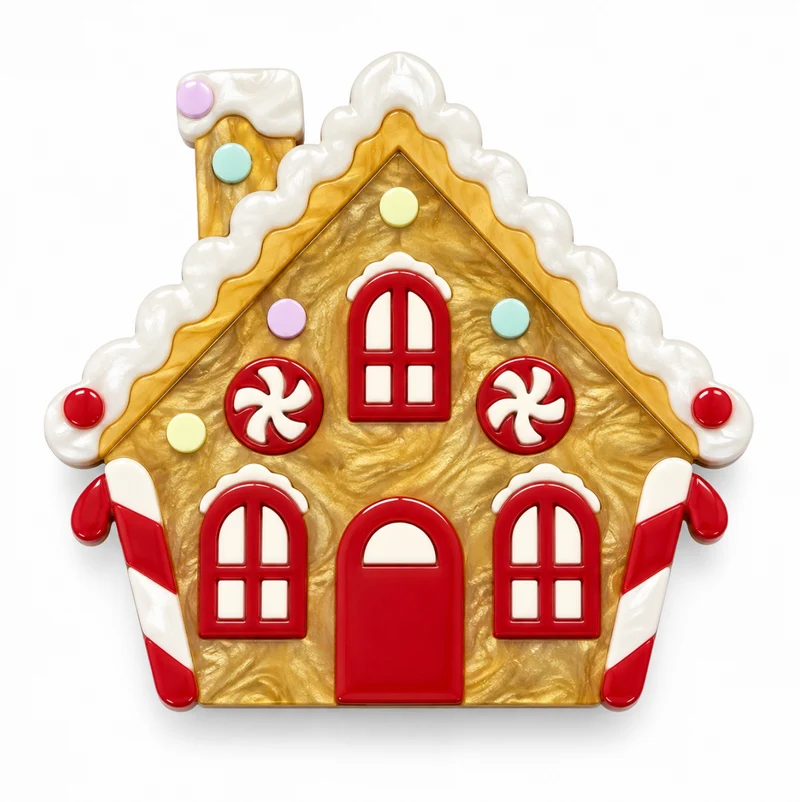 Weihnachtsbrosche, Lebkuchenhaus aus Acryl