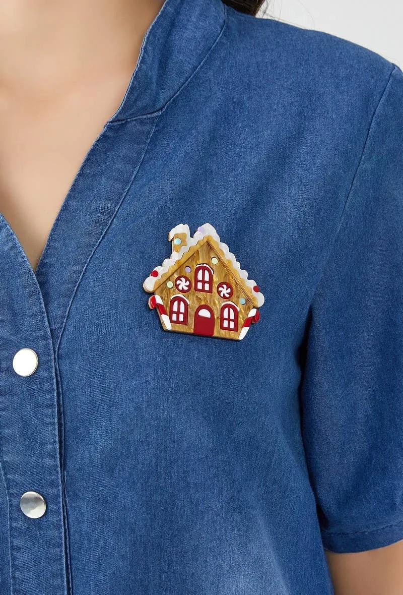 Weihnachtsbrosche, Lebkuchenhaus aus Acryl