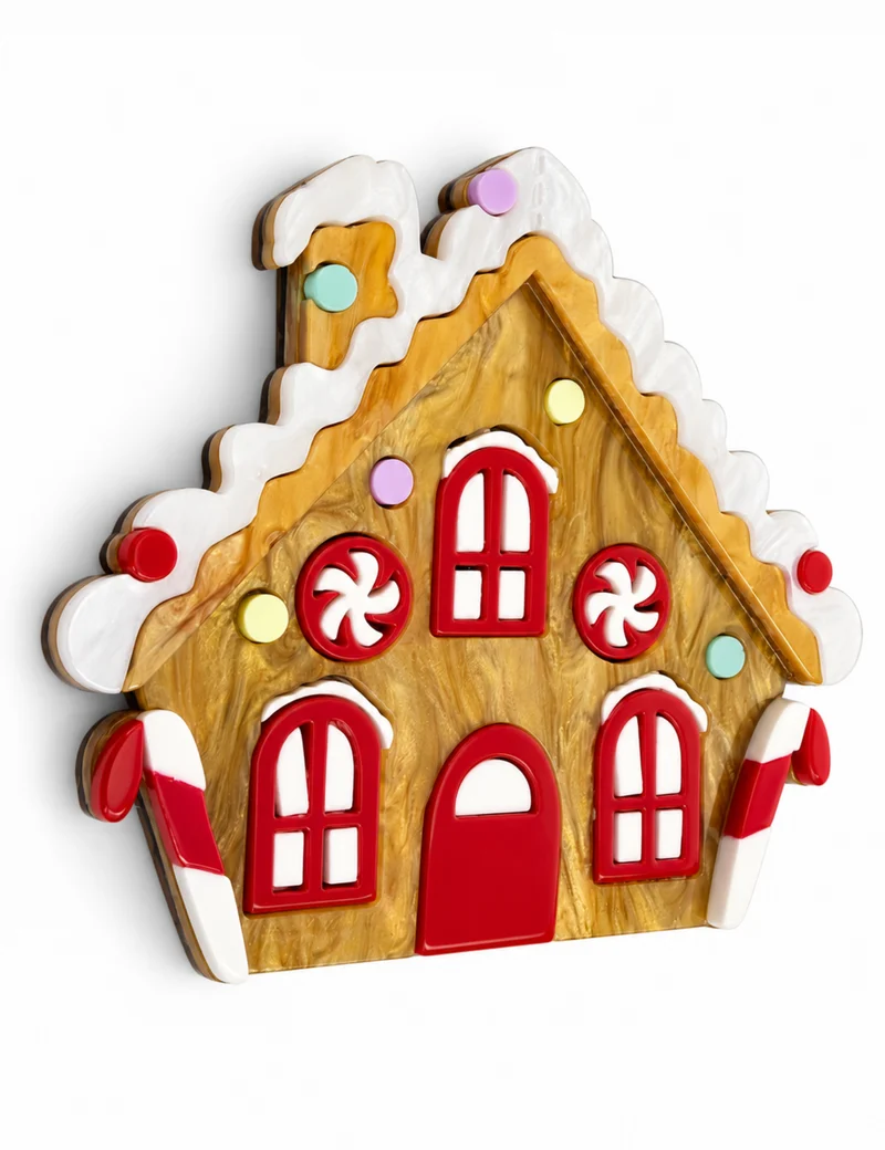 Weihnachtsbrosche, Lebkuchenhaus aus Acryl