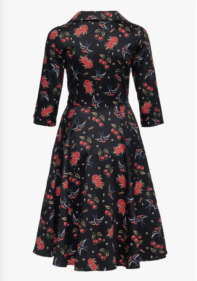 Swingkleid Cherries & Roses, Schwarz